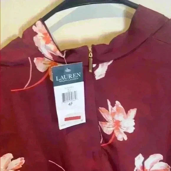 NWT Ralph Lauren sz 4P Burgundy Floral Print Midi Dress - Picture 6 of 9